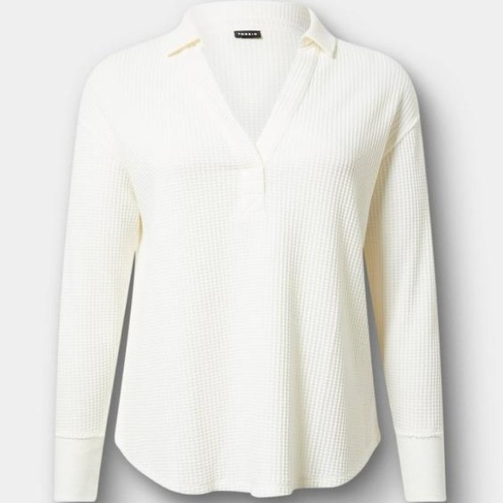 NWT Torrid ‘Waffle Collared Drop Shoulder Top’ in “Whisper White” Size 00 = M